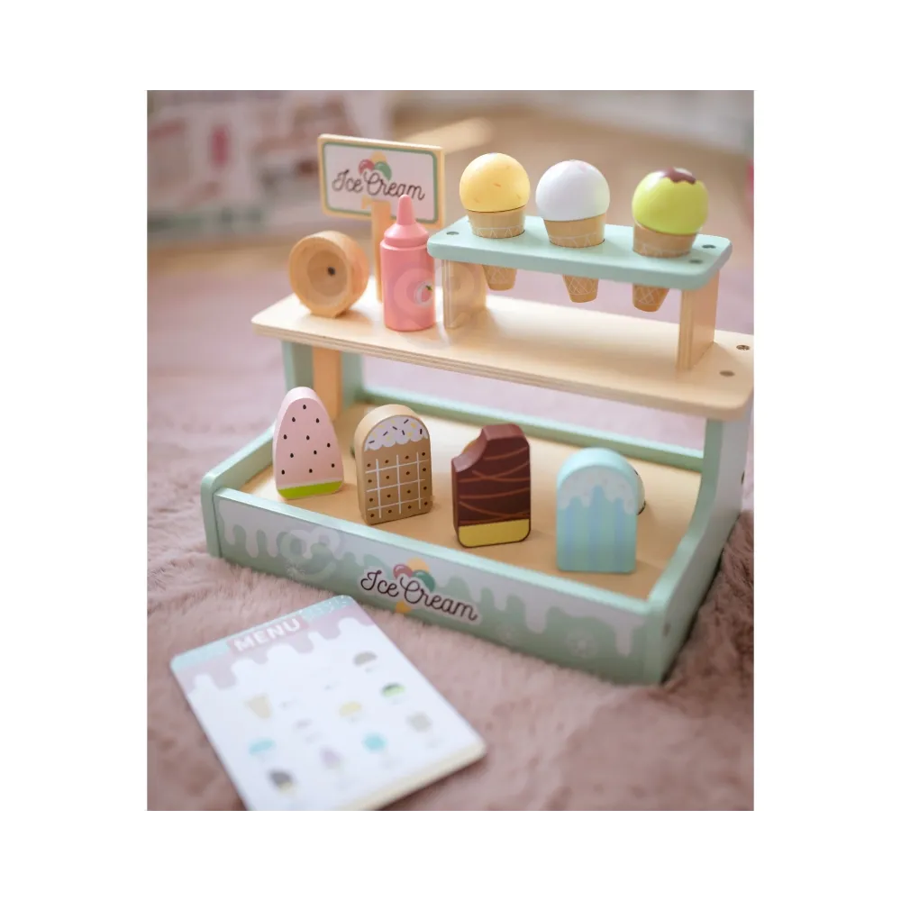 WOOPIE GREEN Drewniana Lodziarnia Sklepik Zestaw z Lodami Stragan 16 EL