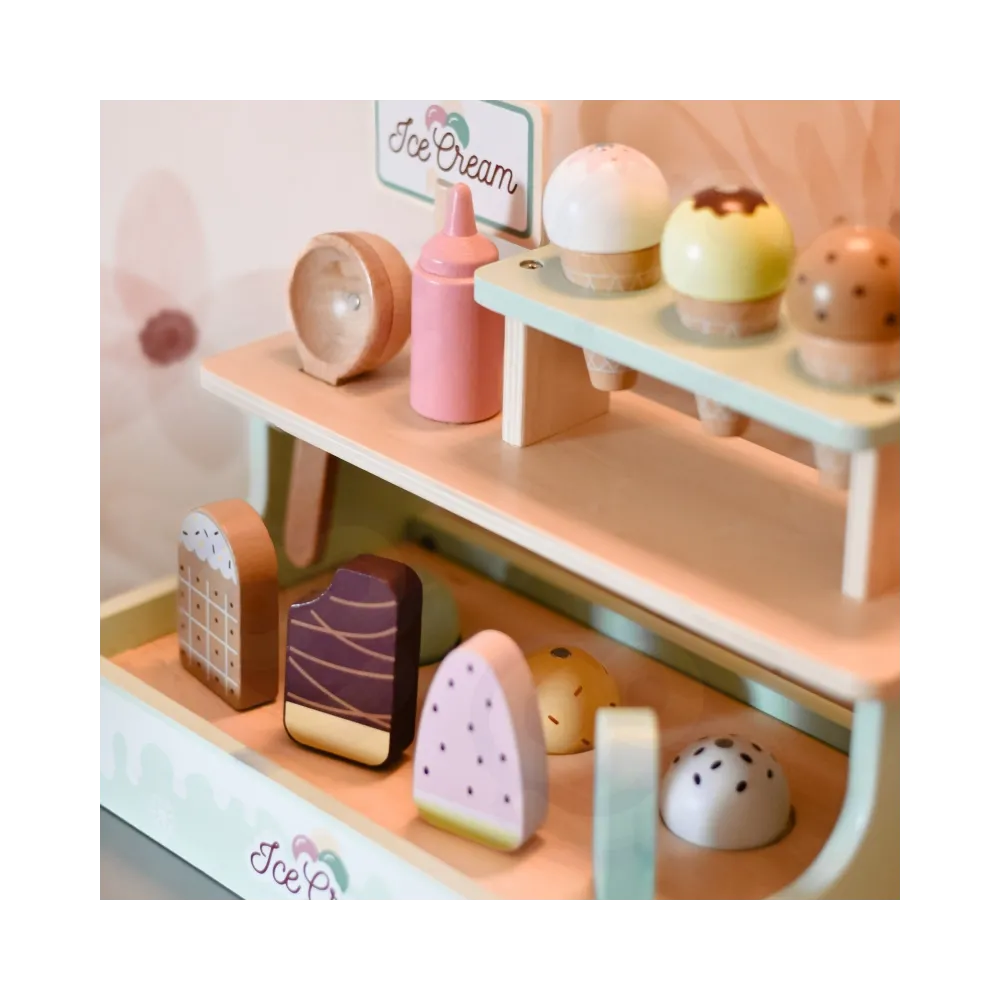 WOOPIE GREEN Drewniana Lodziarnia Sklepik Zestaw z Lodami Stragan 16 EL