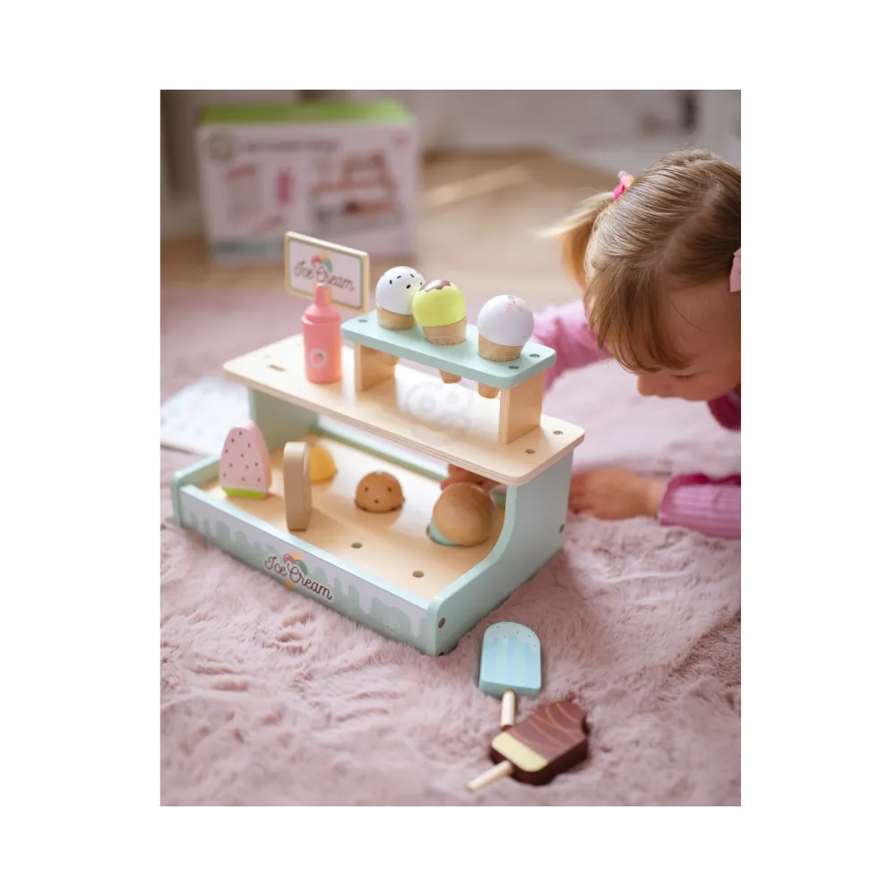 WOOPIE GREEN Drewniana Lodziarnia Sklepik Zestaw z Lodami Stragan 16 EL