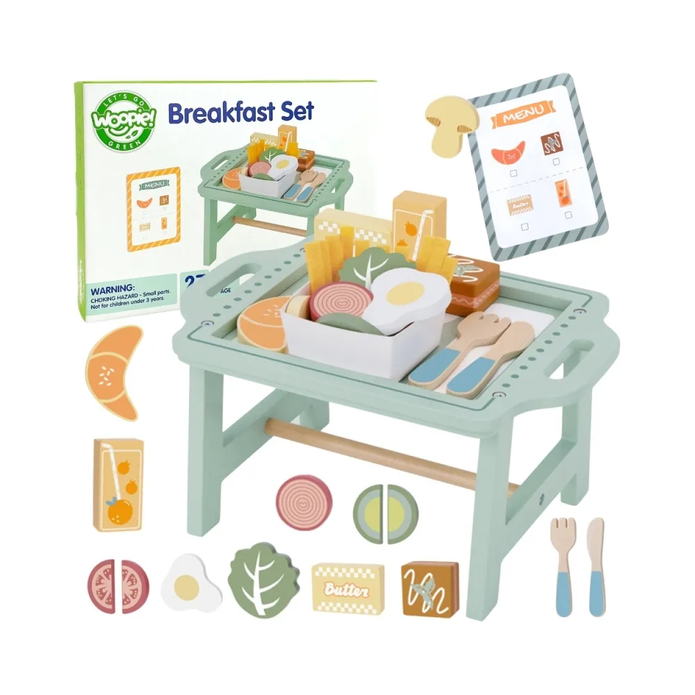 WOOPIE GREEN Zestaw Śniadaniowy i Restauracja – Zabawa w Zamawianie z Tacą i Akcesoriami