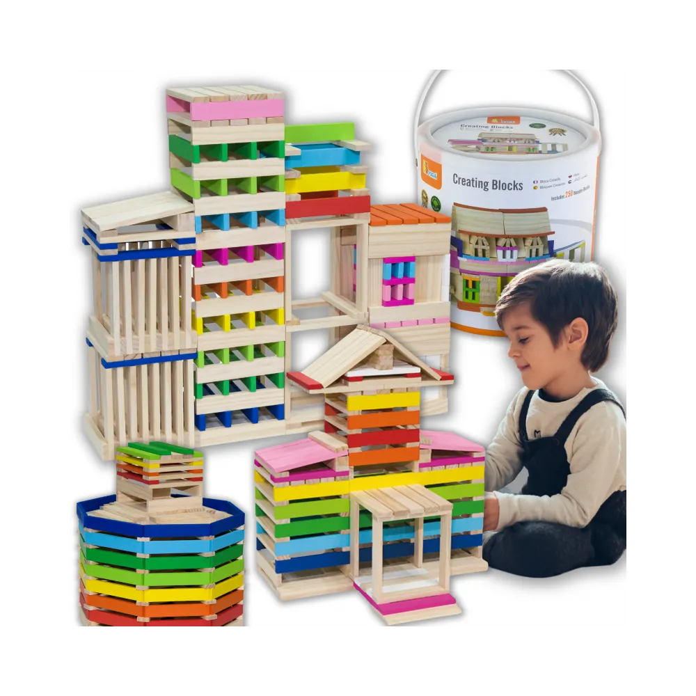 VIGA Drewniane Klocki konstrukcyjne Budynki