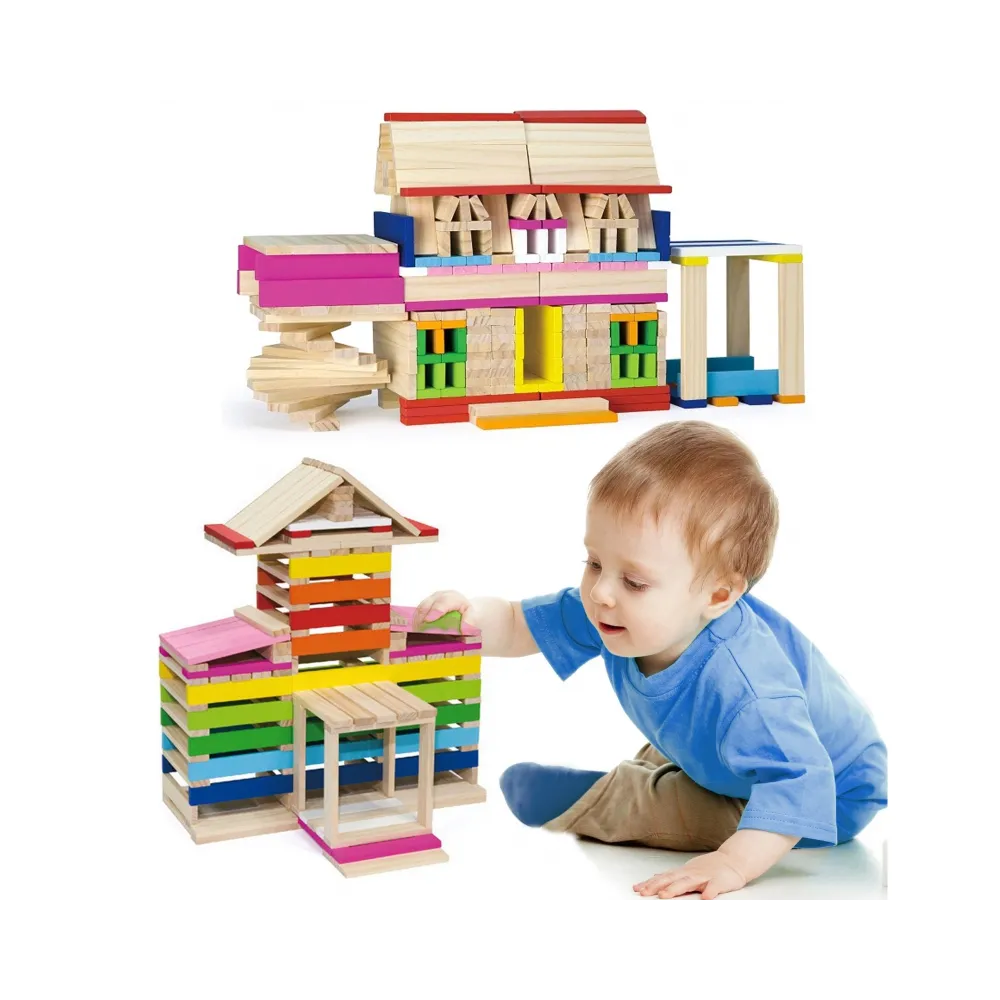 VIGA Drewniane Klocki konstrukcyjne Budynki