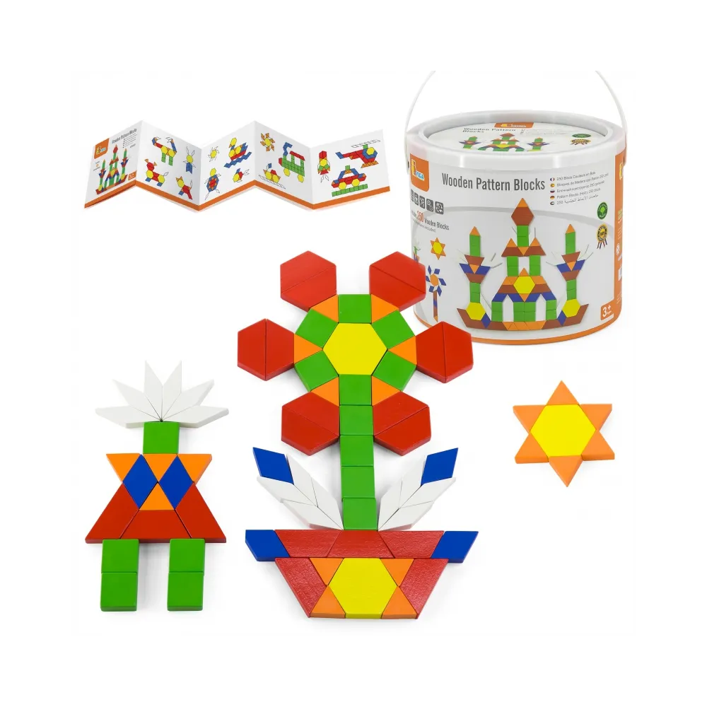 VIGA Drewniane Klocki Płaskie w wiaderku 250 elementów Montessori