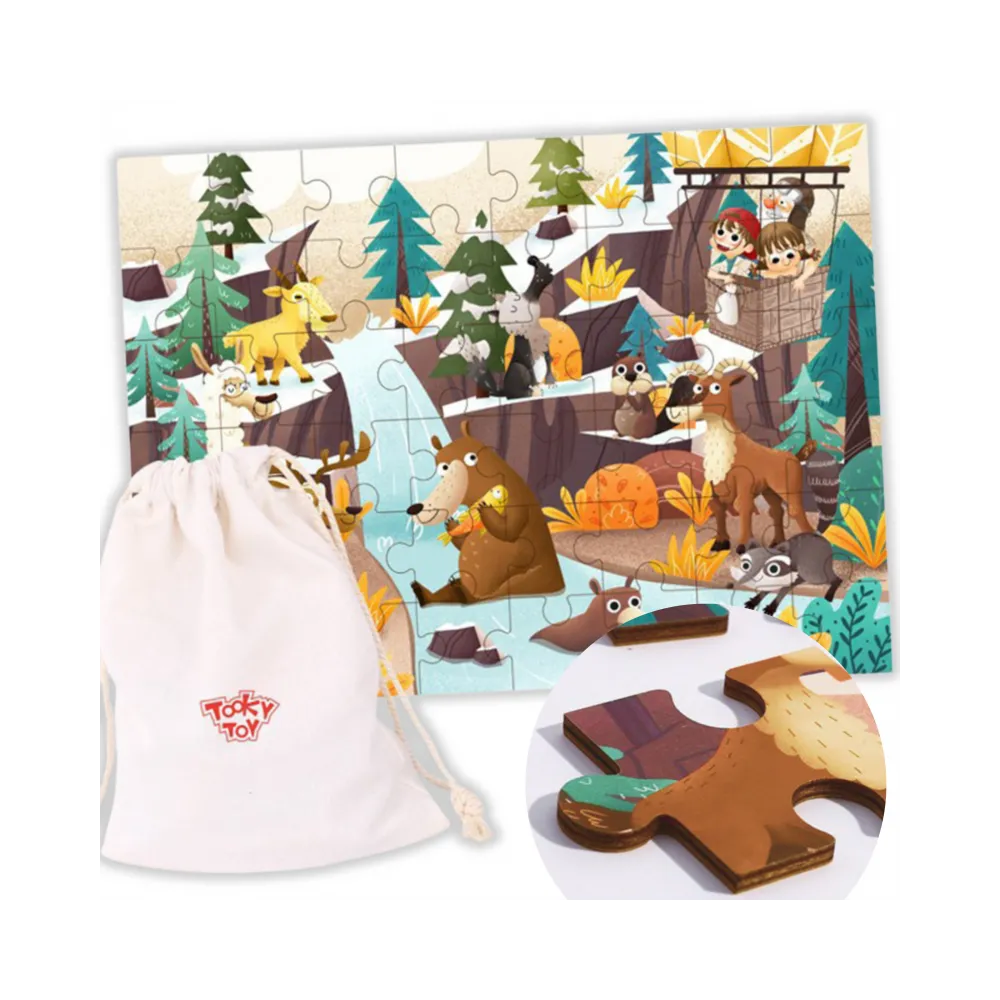TOOKY TOY Puzzle z Woreczkiem Układanka Alpejskie Zwierzęta i Krajobraz 49 el.