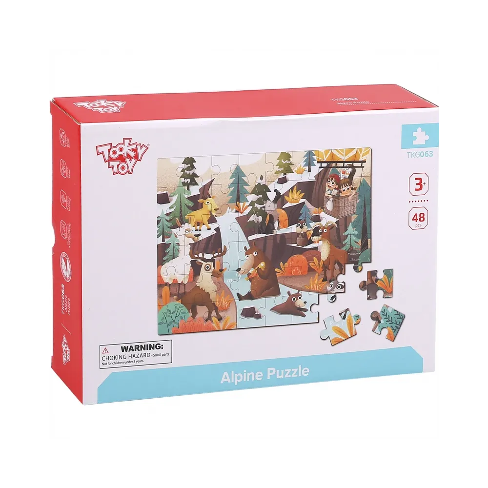 TOOKY TOY Puzzle z Woreczkiem Układanka Alpejskie Zwierzęta i Krajobraz 49 el.