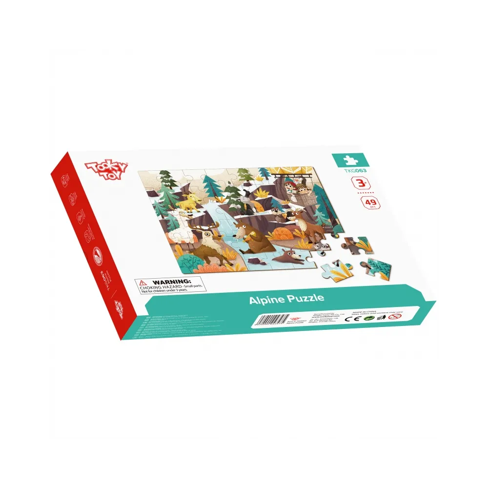 TOOKY TOY Puzzle z Woreczkiem Układanka Alpejskie Zwierzęta i Krajobraz 49 el.