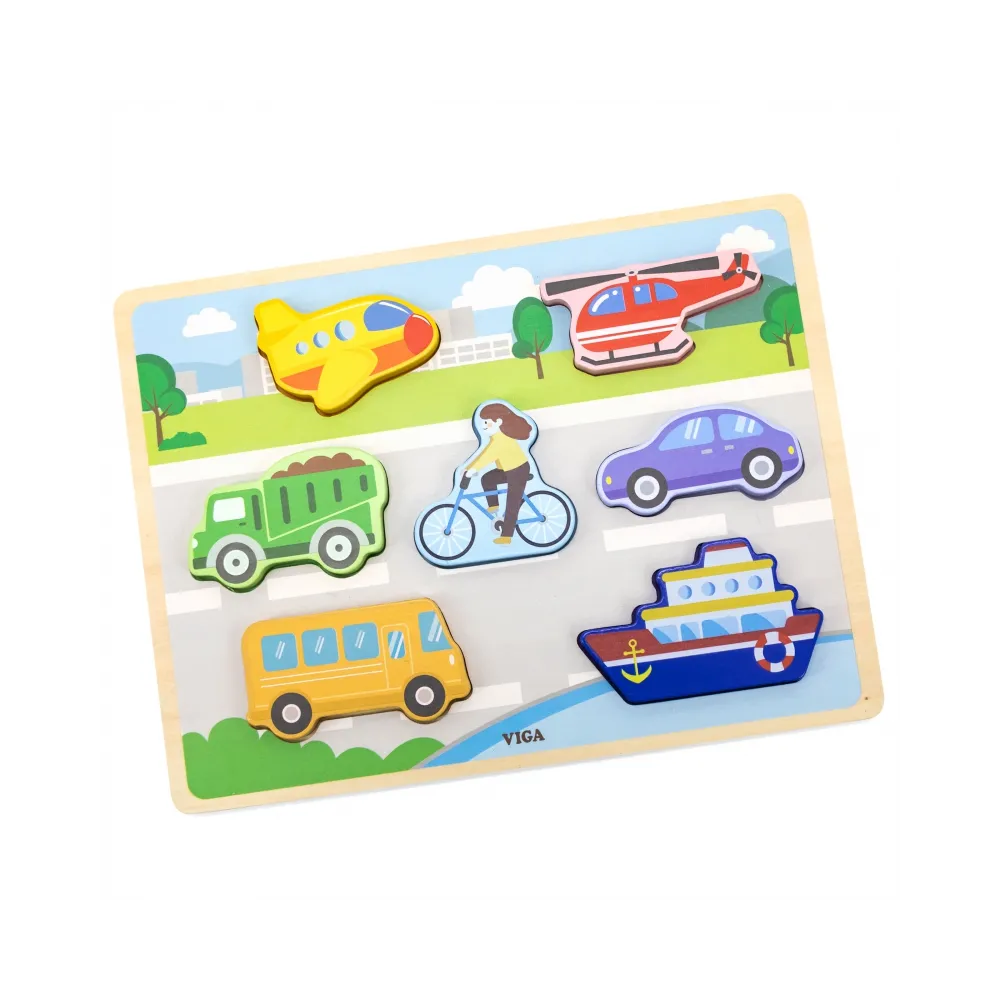 Drewniane puzzle z pojazdami do edukacyjnej zabawy dla dzieci