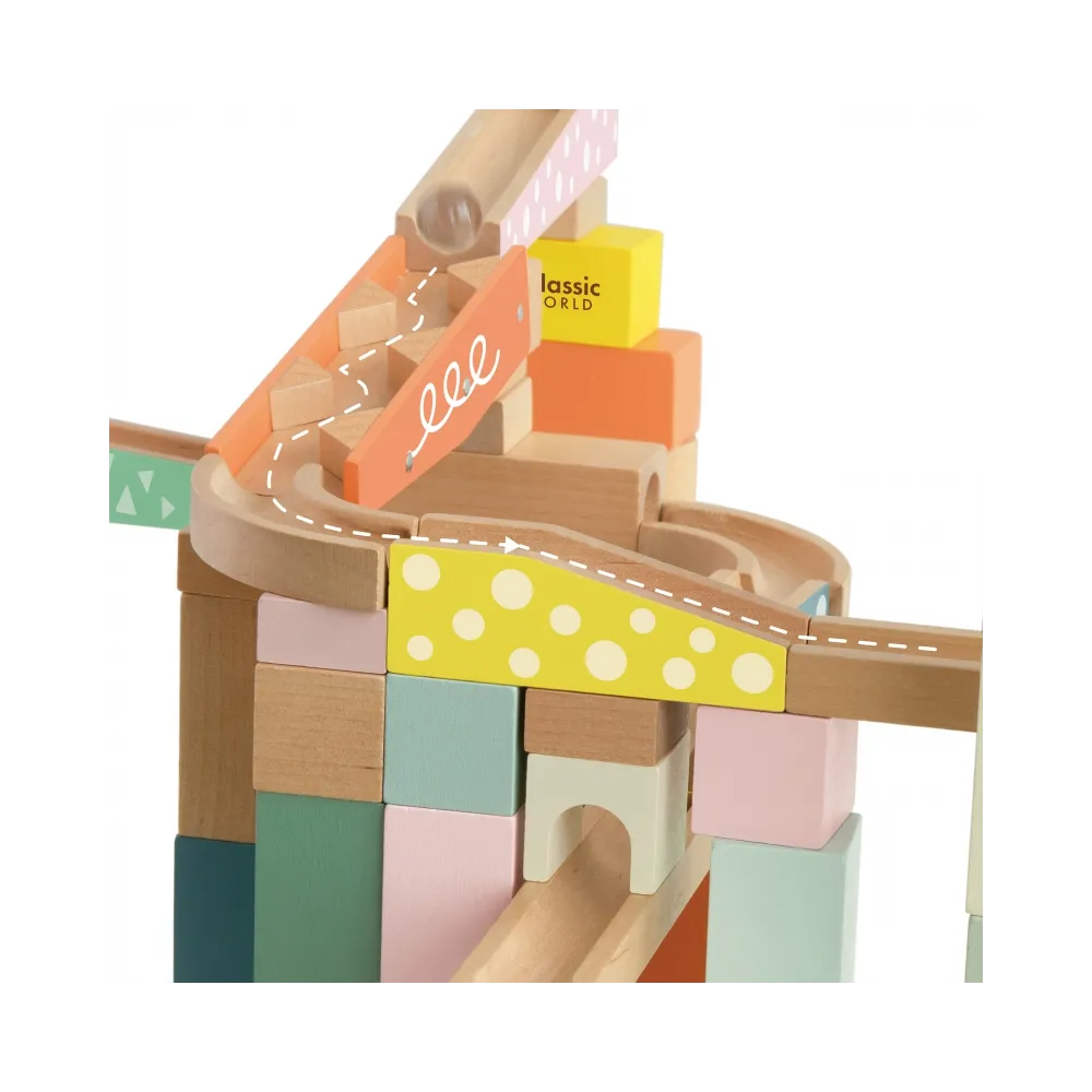 CLASSIC WORLD Drewniany Tor Kulkowy Domino Kulodrom Klocki z Cymbałkami