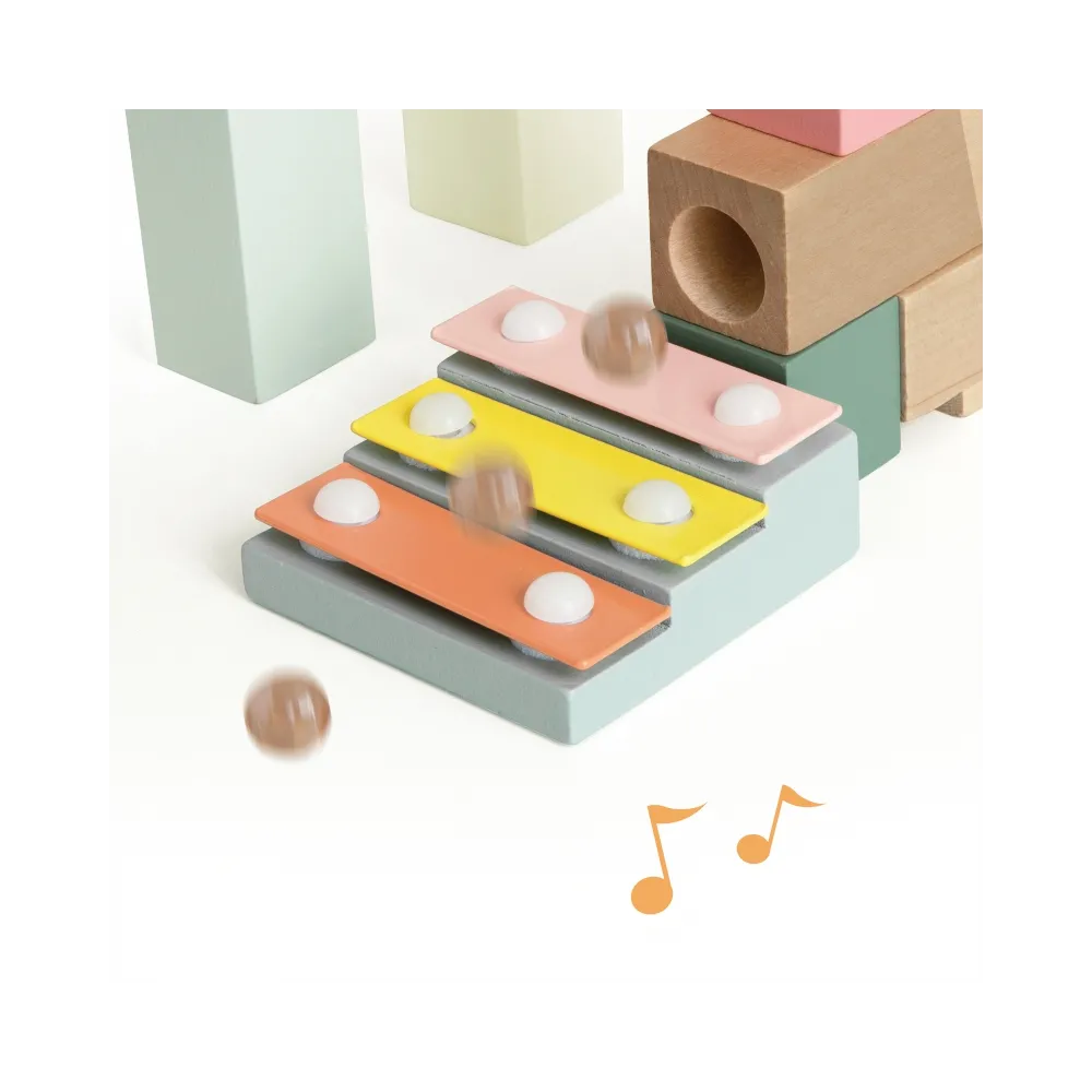 CLASSIC WORLD Drewniany Tor Kulkowy Domino Kulodrom Klocki z Cymbałkami