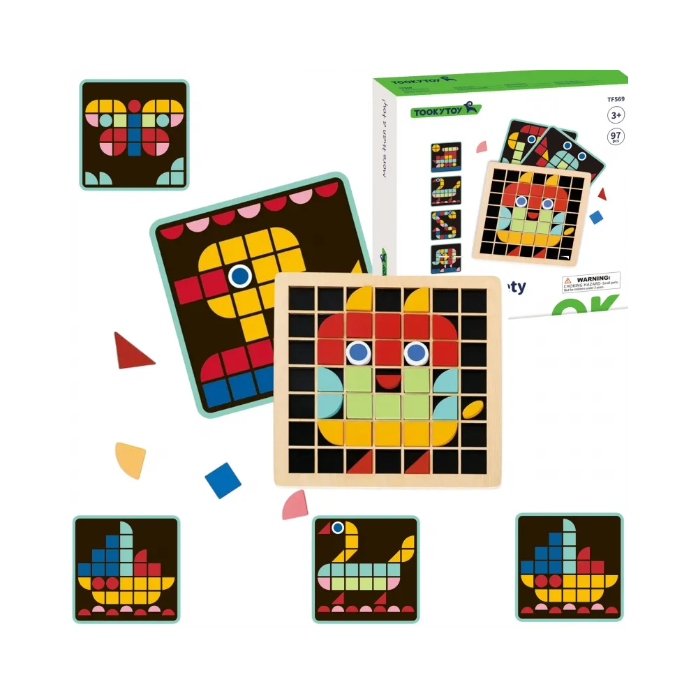 Drewniana mozaika z kolorowymi elementami dla dzieci