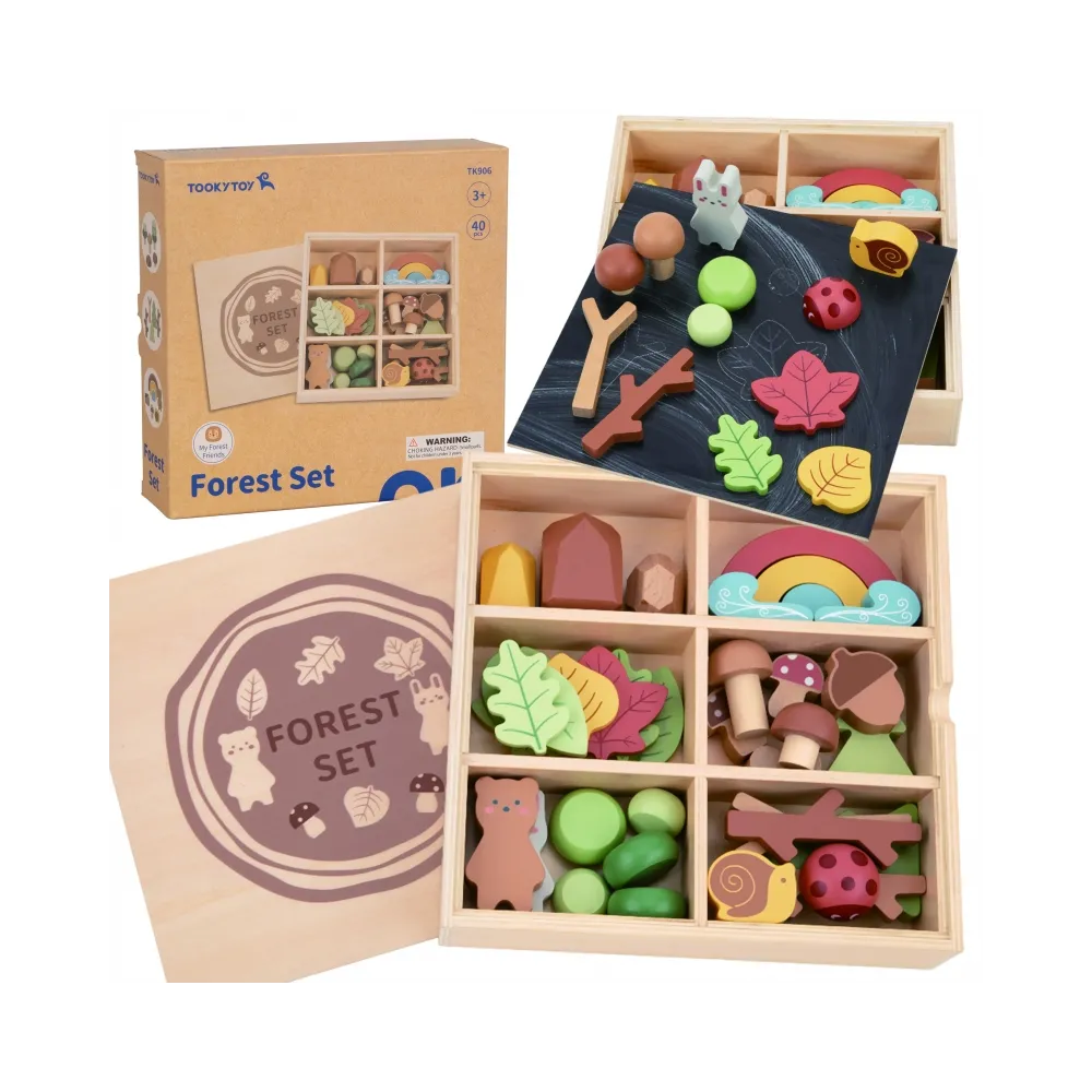 Drewniane klocki leśne do zabawy dla dzieci