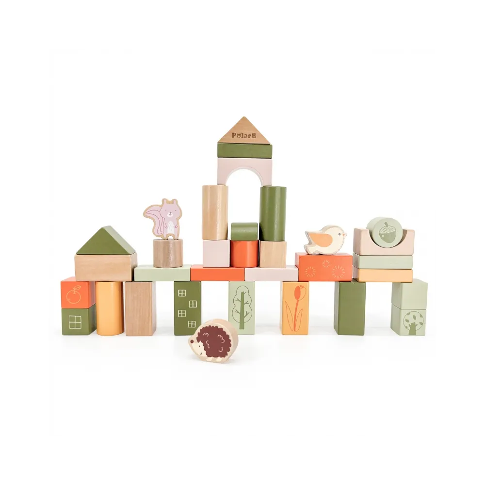 VIGA PolarB Drewniane Klocki Bloki Montessori Zwierzęta 50 el.
