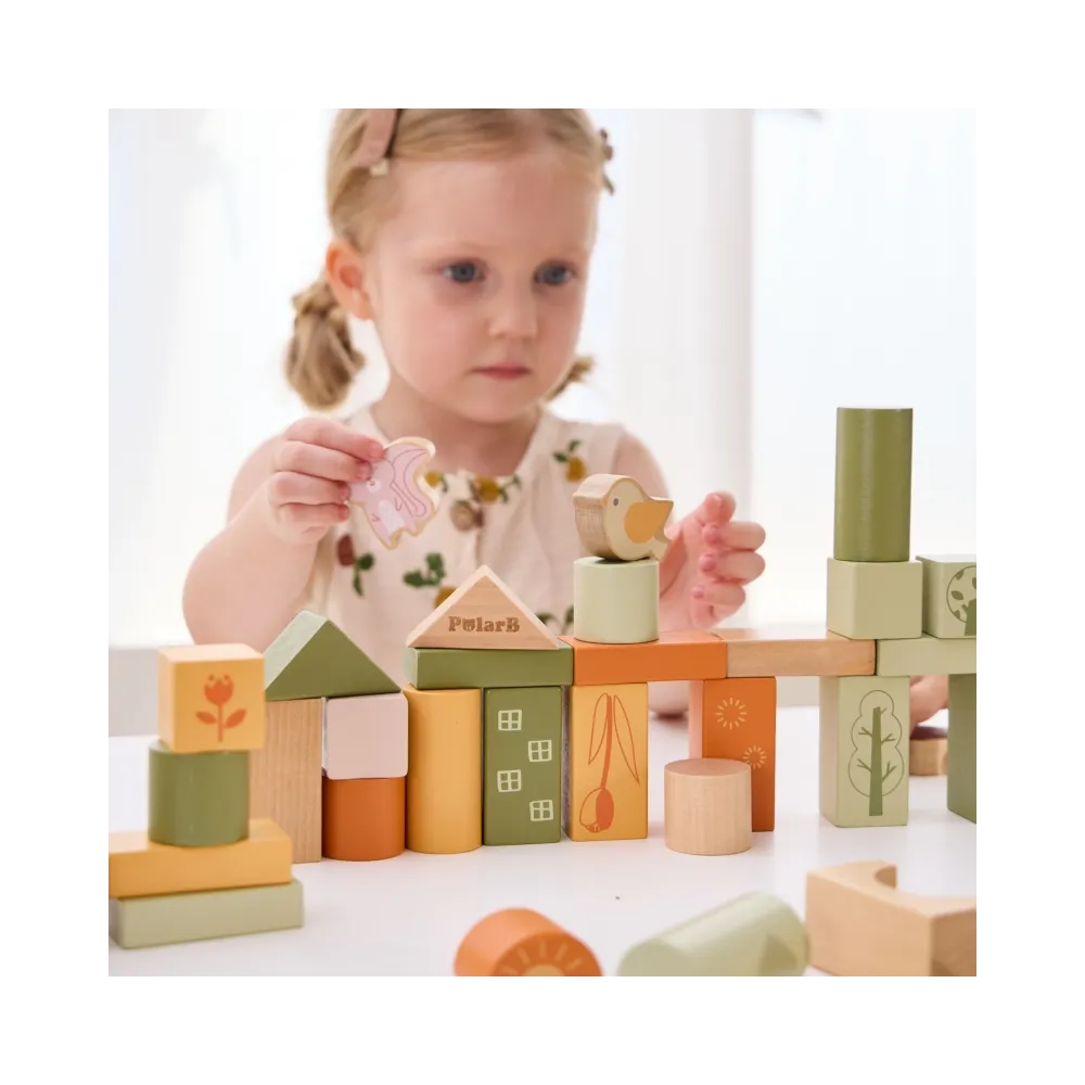VIGA PolarB Drewniane Klocki Bloki Montessori Zwierzęta 50 el.
