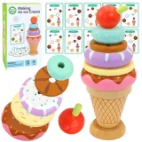 Drewniane lody układanka Montessori z kolorowymi klockami