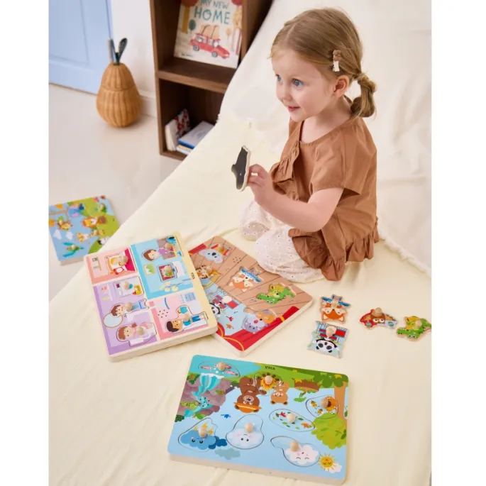 Puzzle edukacyjne z kolorowymi ilustracjami dla najmłodszych.