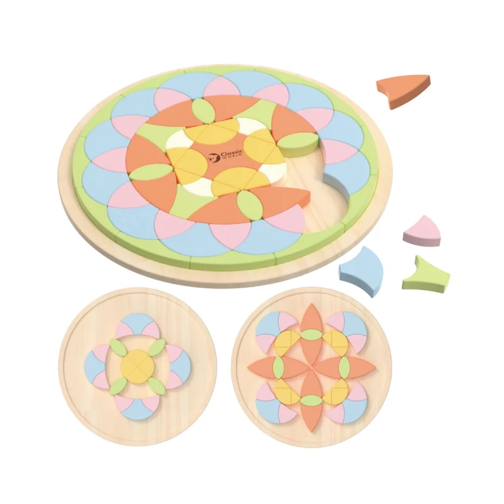CLASSIC WORLD Pastelowa Mandala Układanka Montessori Mozaika Kwiaty
