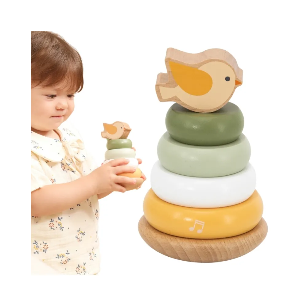 Drewniana piramida edukacyjna w kształcie ptaka dla dzieci