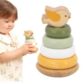 Drewniana piramida edukacyjna w kształcie ptaka dla dzieci