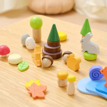 VIGA Drewniane Klocki Kolorowe Leśne Opowieści Pudełko 58el.