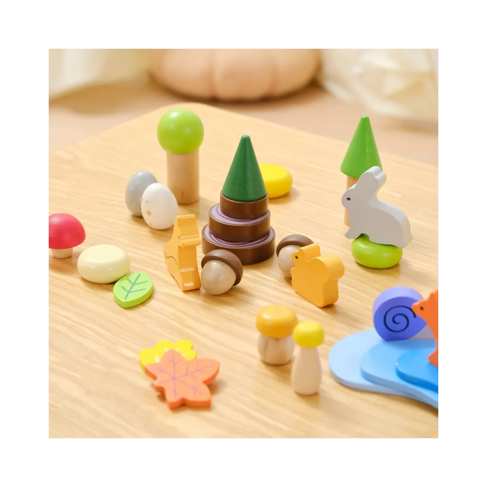 VIGA Drewniane Klocki Kolorowe Leśne Opowieści Pudełko 58el.