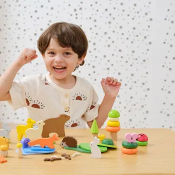 VIGA Drewniane Klocki Kolorowe Leśne Opowieści Pudełko 58el.