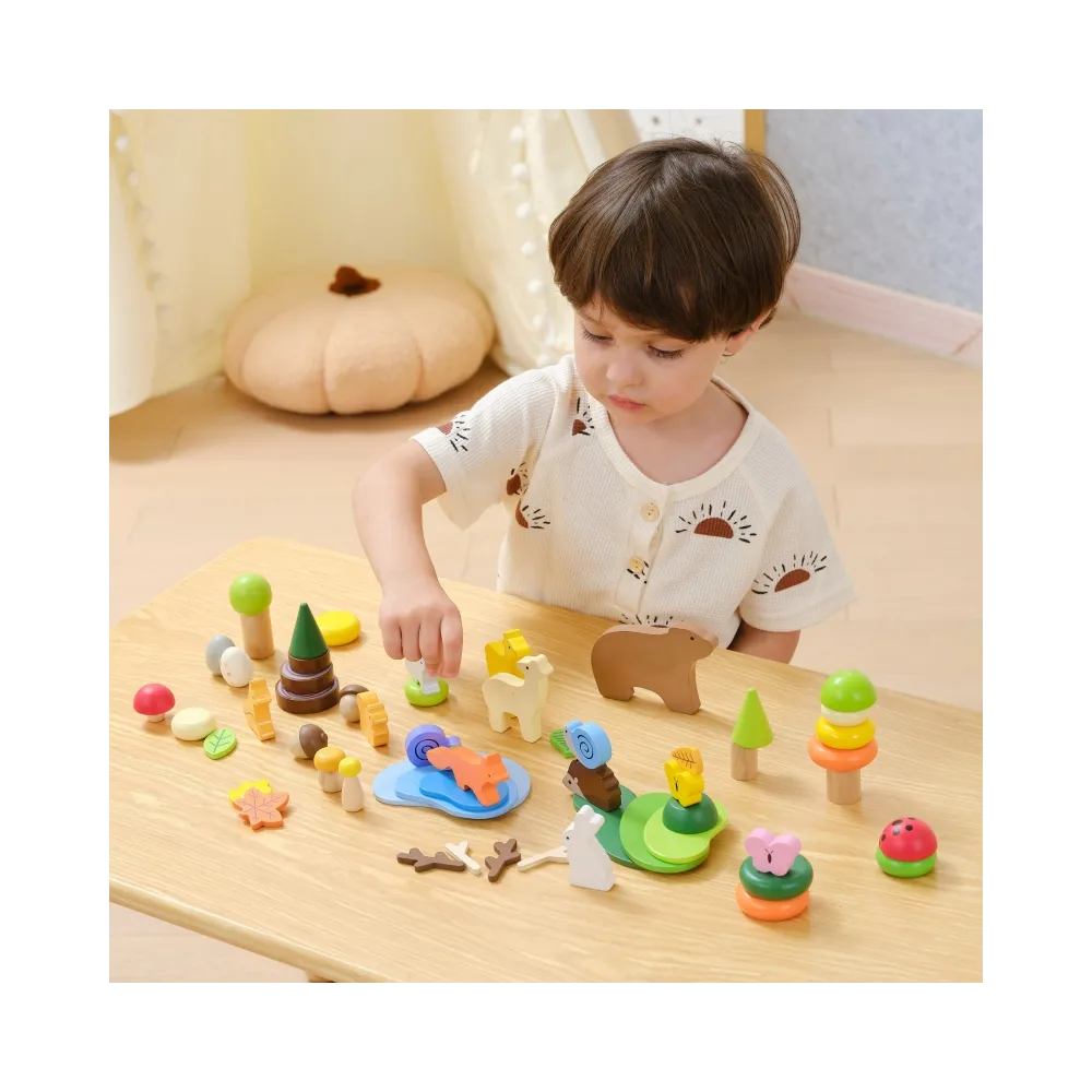 VIGA Drewniane Klocki Kolorowe Leśne Opowieści Pudełko 58el.