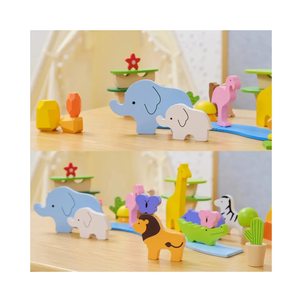 VIGA Drewniane Klocki Kolorowe Opowieści Tropikalne Pudełko 55el.