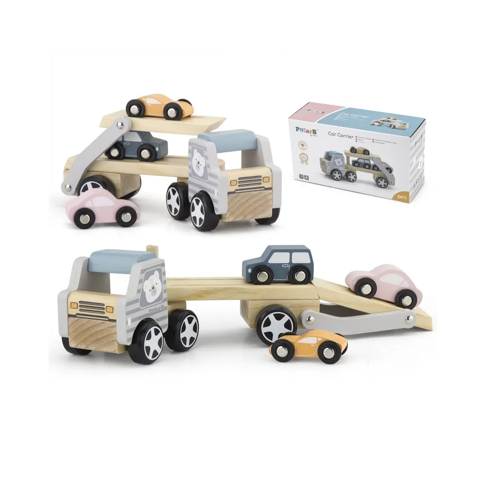 VIGA PolarB Drewniana laweta z samochodzikami Montessori