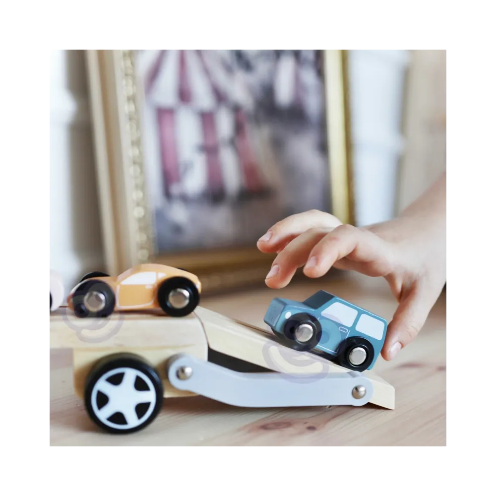 VIGA PolarB Drewniana laweta z samochodzikami Montessori