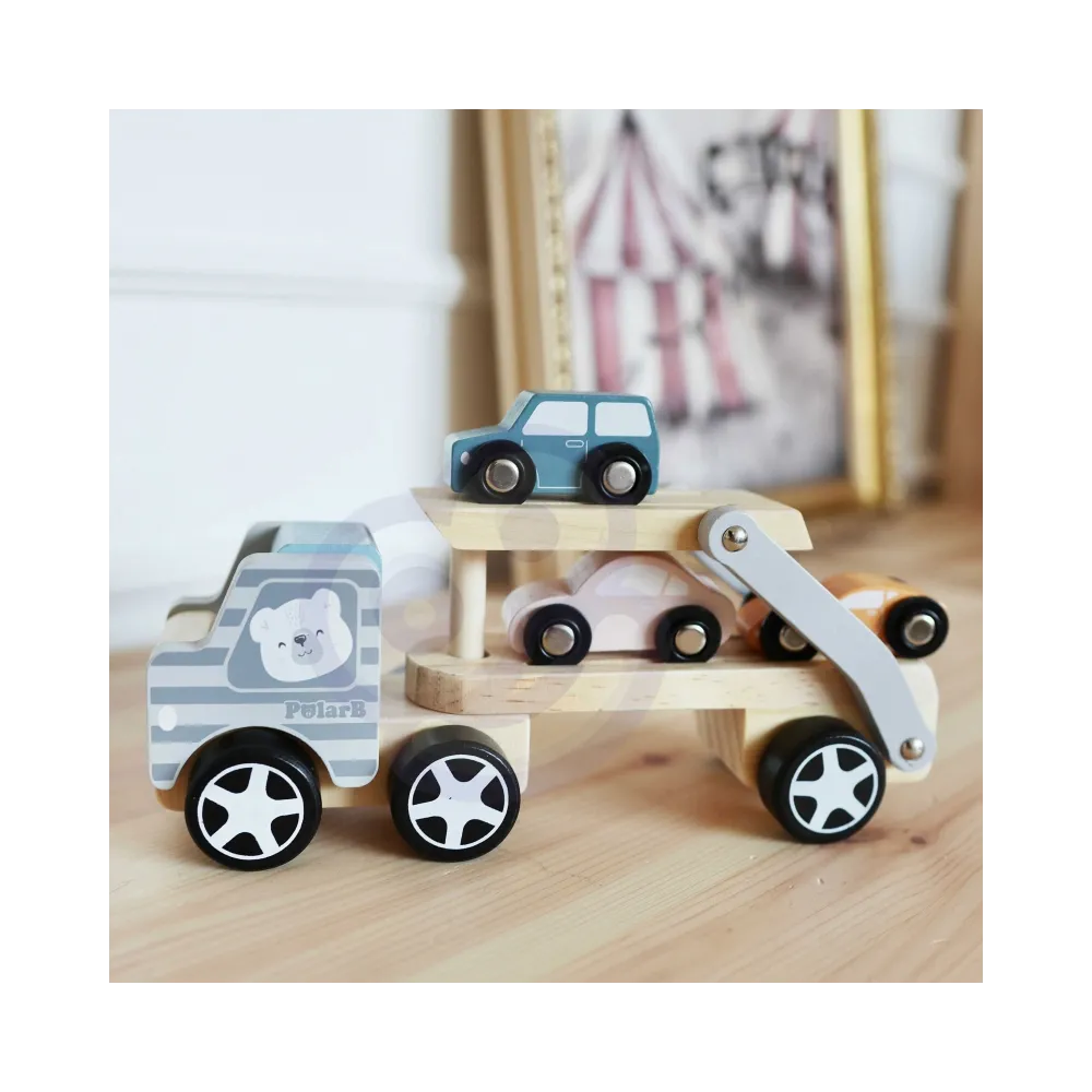 VIGA PolarB Drewniana laweta z samochodzikami Montessori