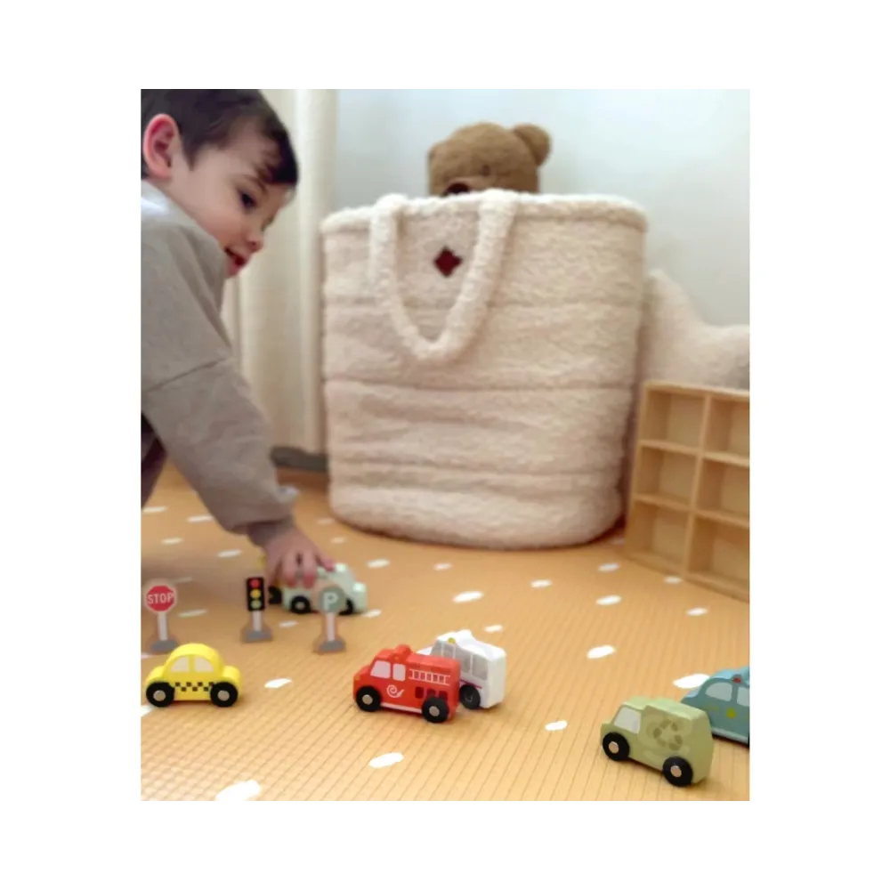 TOOKY TOY Zestaw Drewnianych Pojazdów i Znaków Drogowych w Pudełku