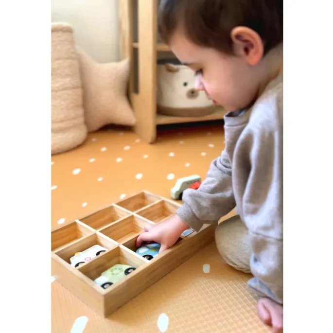 Wytrzymałe drewniane pudełko z przegródkami zestawu pojazdów