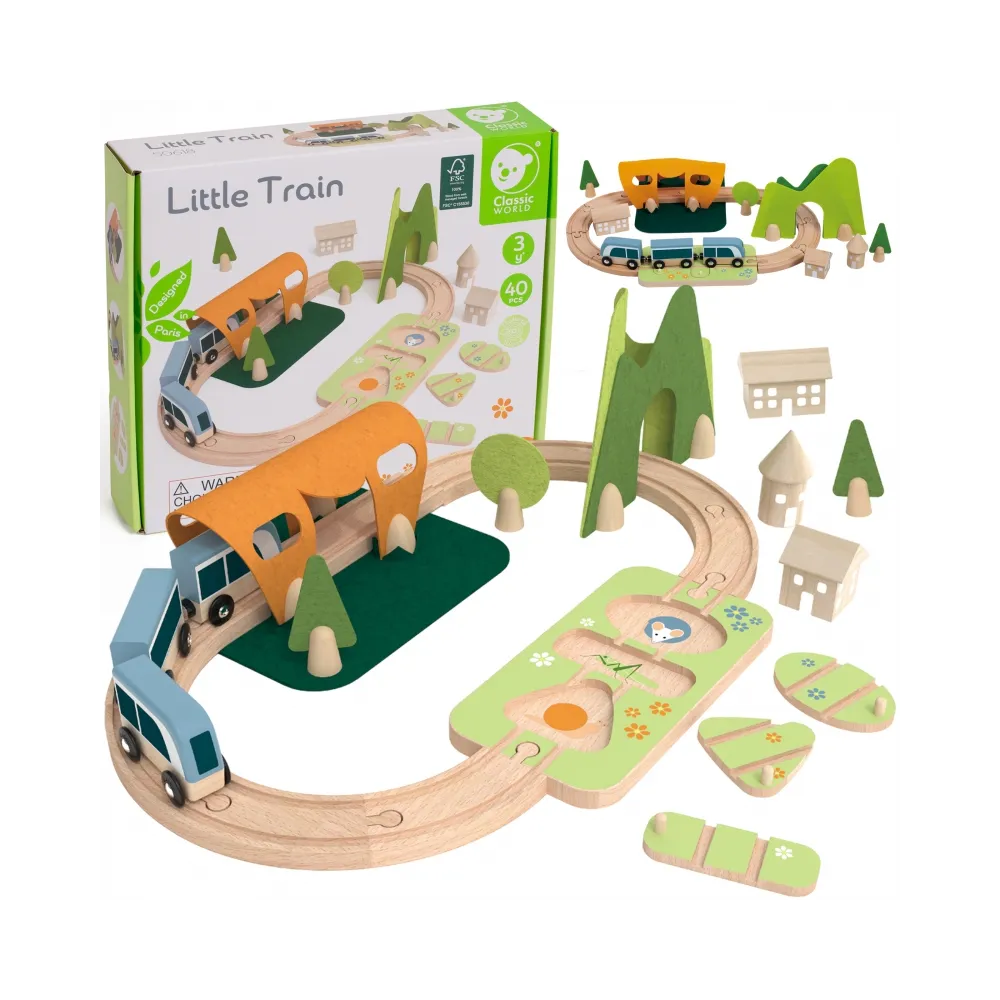 CLASSIC WORLD Zestaw Kolejka Tor Drewniany Pociąg + Sorter Kształtów 40 el.