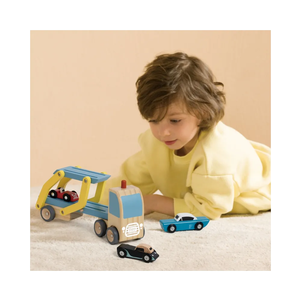 Zestaw autek drewnianych z lawetą Classic World