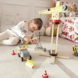 WOOPIE GREEN Drewniany Plac Budowy 5w1 Ruchomy Dźwig XXL Pojazdy Budowlane 13 el. FSC