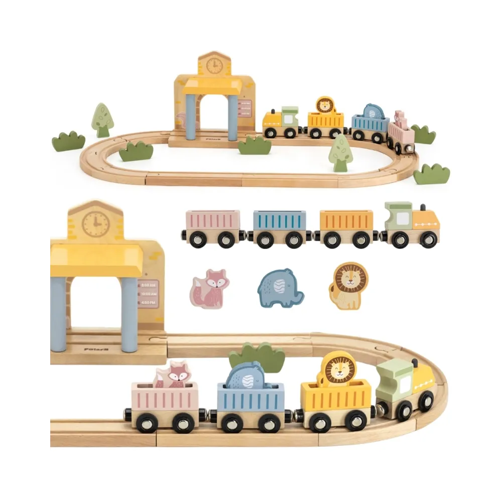 Viga PolarB Drewniany Zestaw Kolejowy 30 el.