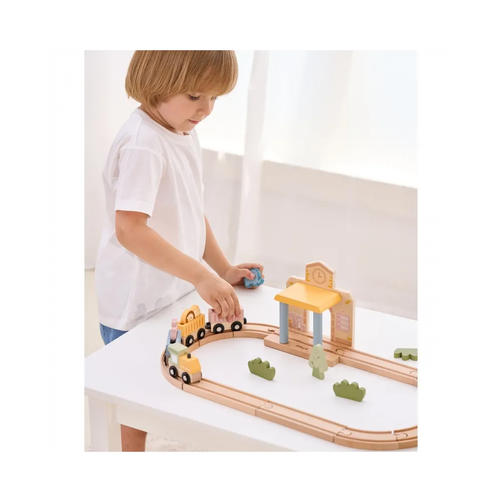 Viga PolarB Drewniany Zestaw Kolejowy 30 el.