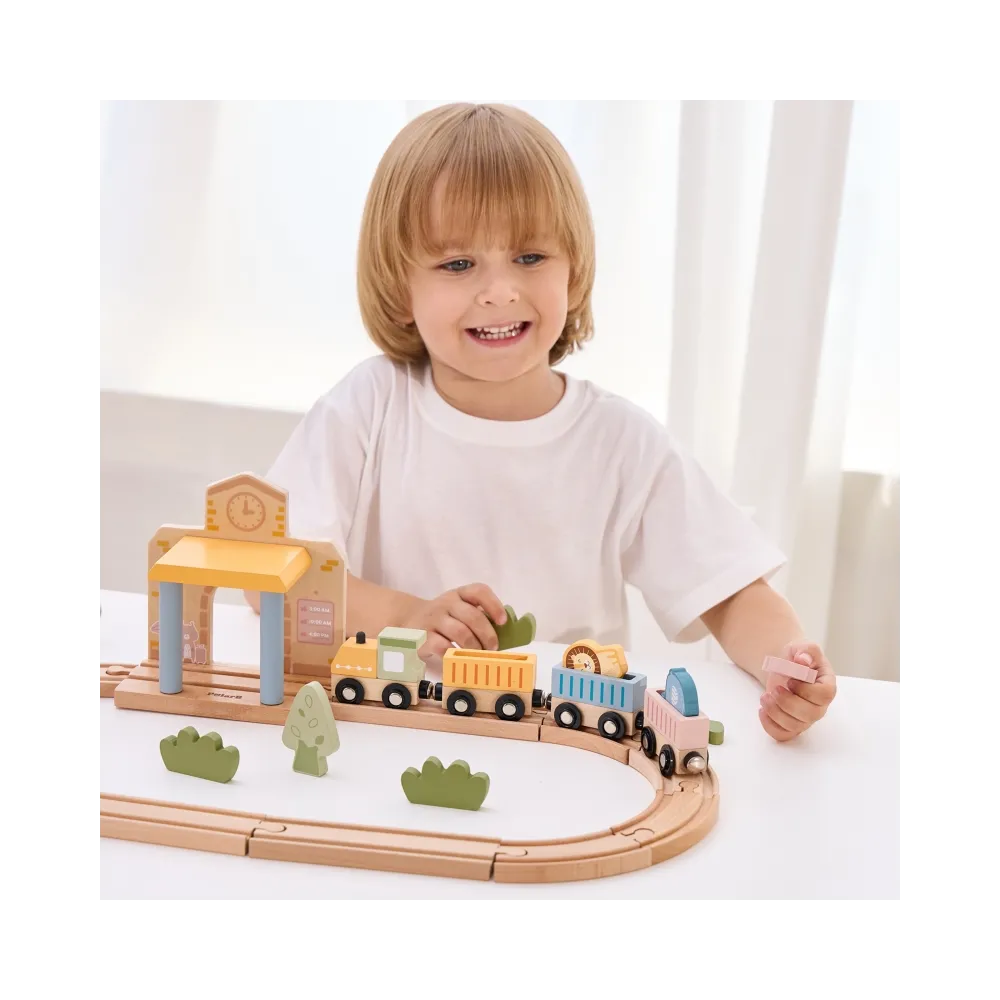 Viga PolarB Drewniany Zestaw Kolejowy 30 el.