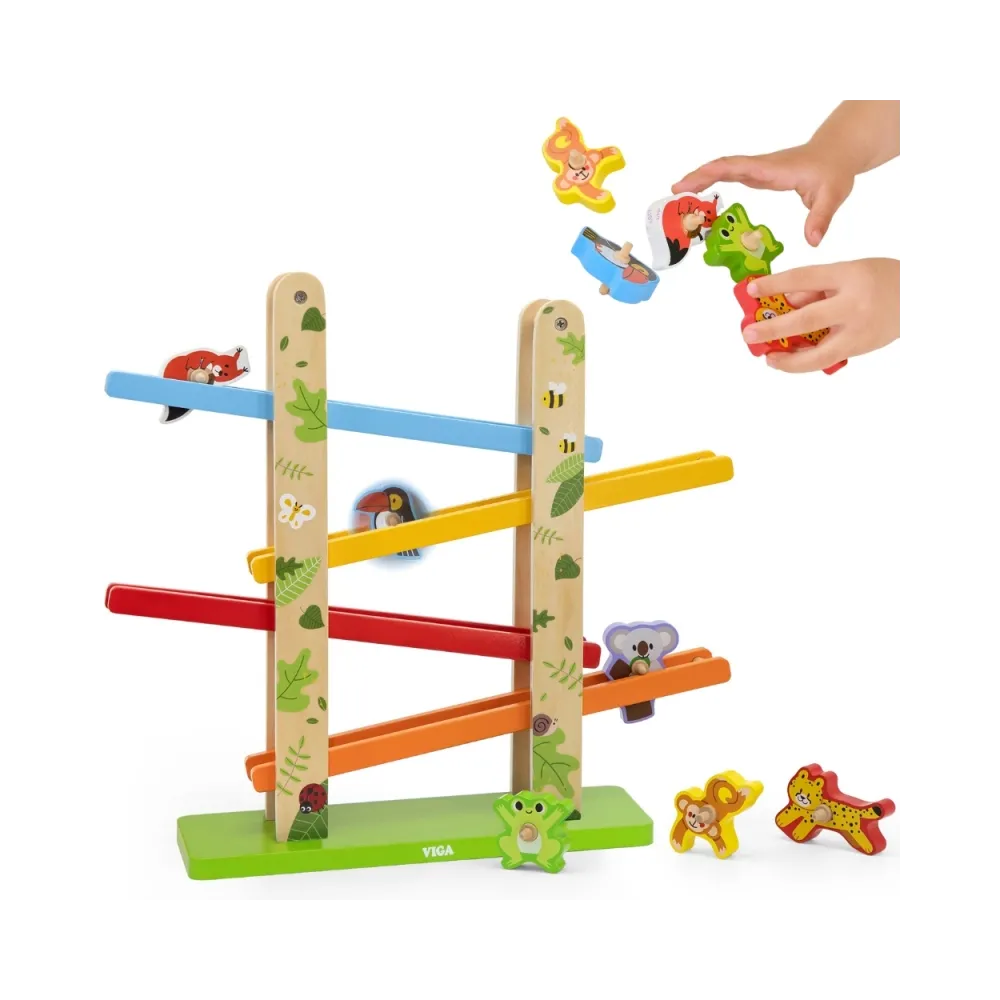 VIGA Drewniana Zjeżdżalnia dla Zwierzątek Dżungla 7 el.