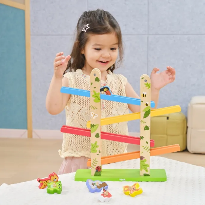 Zabawka edukacyjna VIGA z kolorowymi zwierzątkami do zjeżdżania