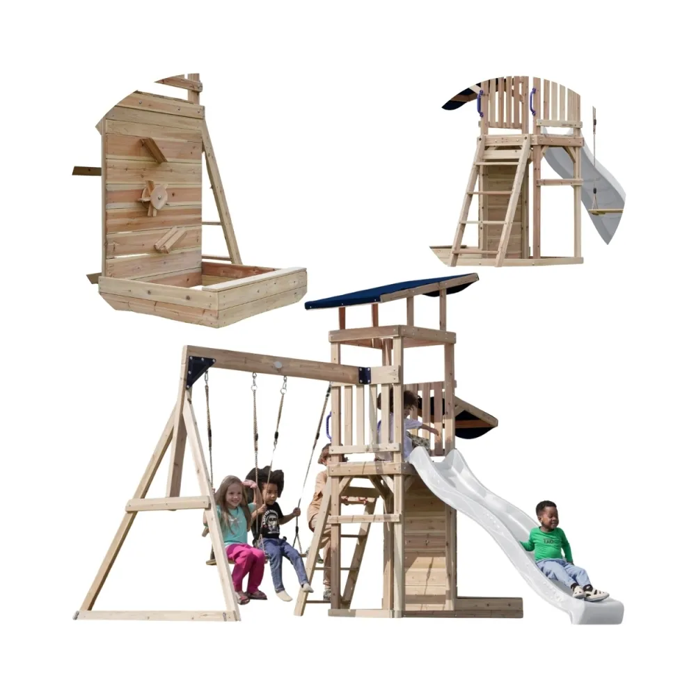 AXI Drewniany Duży Plac Zabaw Huśtawki Zjeżdżalnia Wieża + Piaskownica - Biały