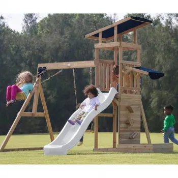 AXI Drewniany Duży Plac Zabaw Huśtawki Zjeżdżalnia Wieża + Piaskownica - Biały