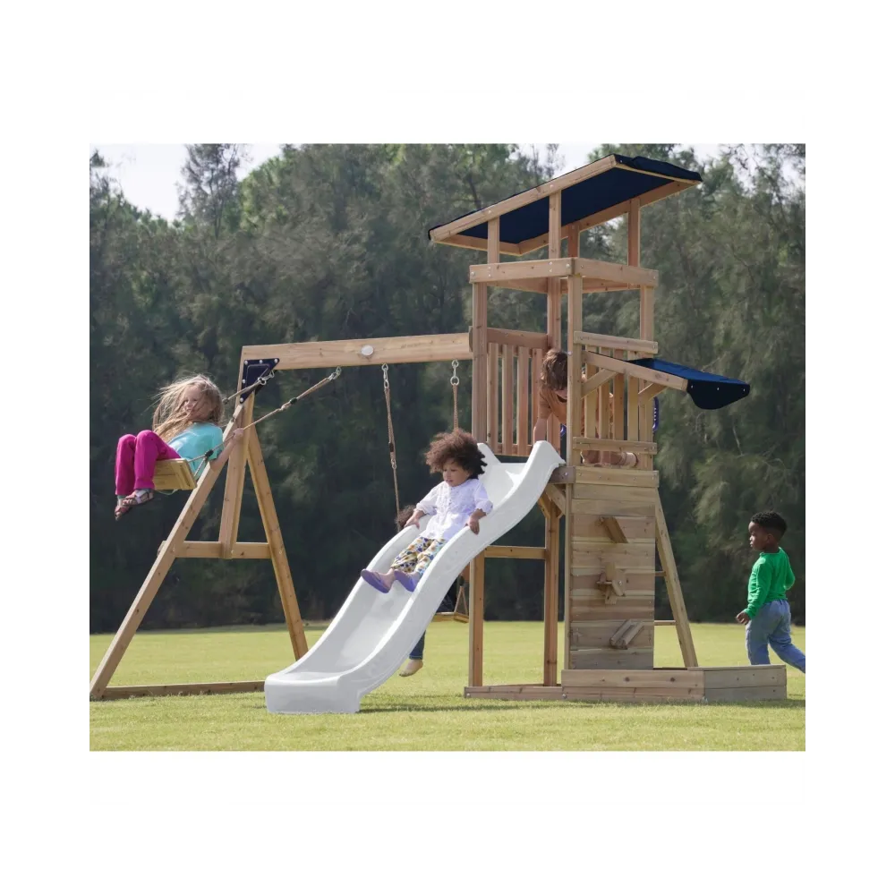 AXI Drewniany Duży Plac Zabaw Huśtawki Zjeżdżalnia Wieża + Piaskownica - Biały