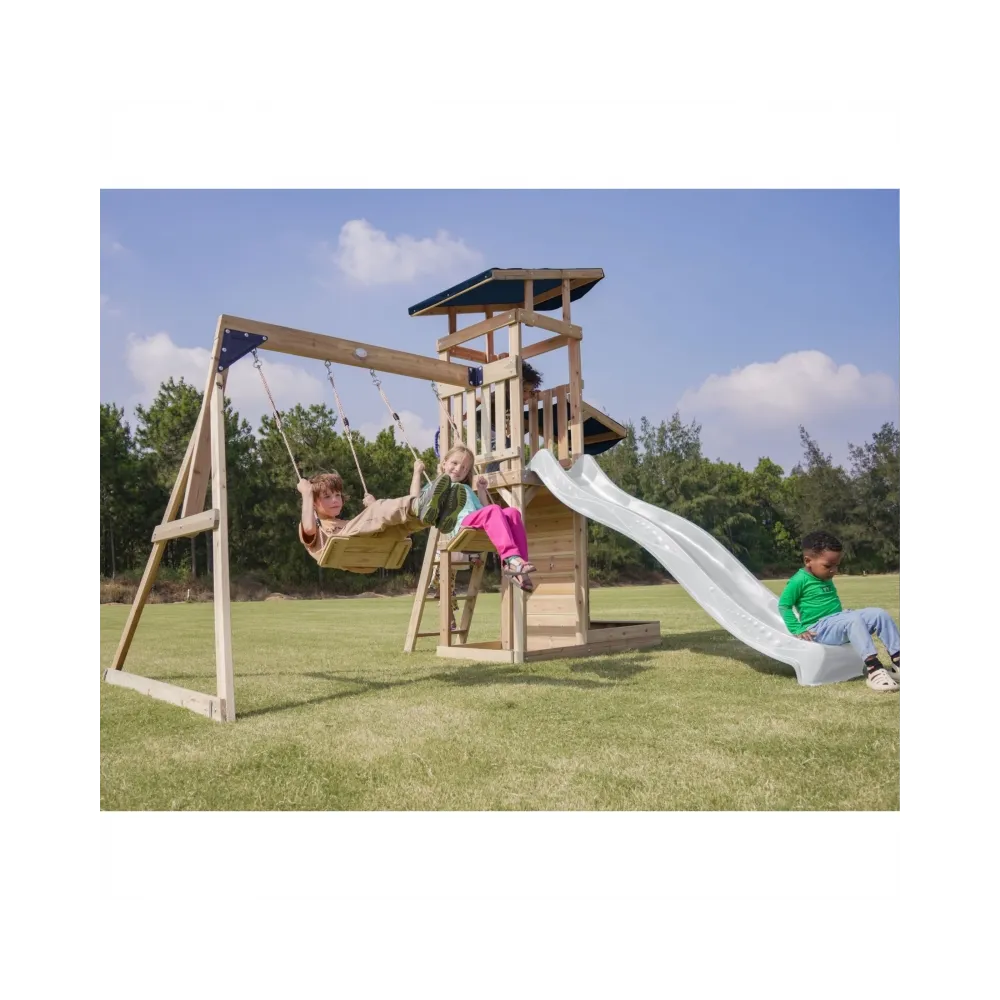 AXI Drewniany Duży Plac Zabaw Huśtawki Zjeżdżalnia Wieża + Piaskownica - Biały