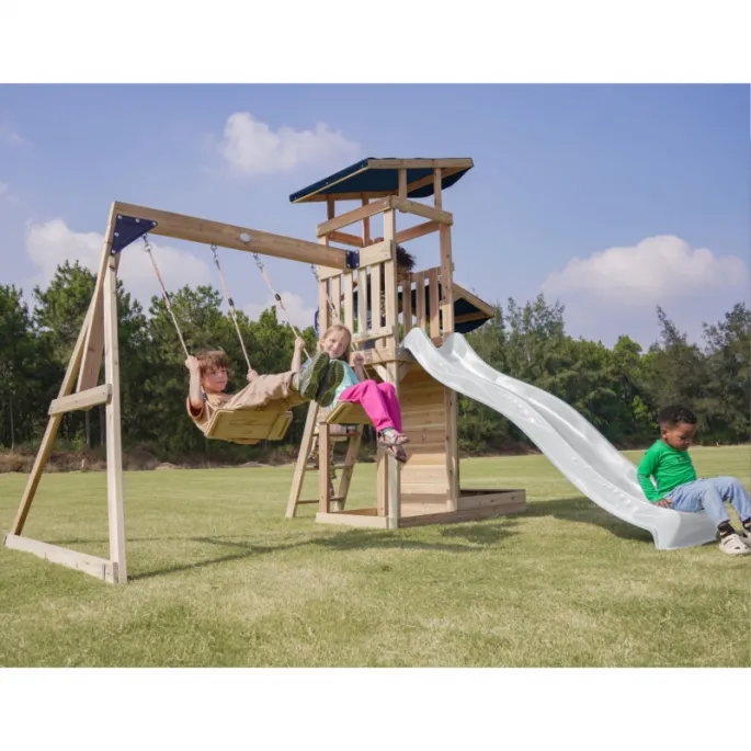 AXI Drewniany Duży Plac Zabaw Huśtawki Zjeżdżalnia Wieża + Piaskownica - Biały