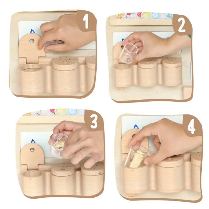 Drewniane pojemniczki do nauki węchu dla najmłodszych