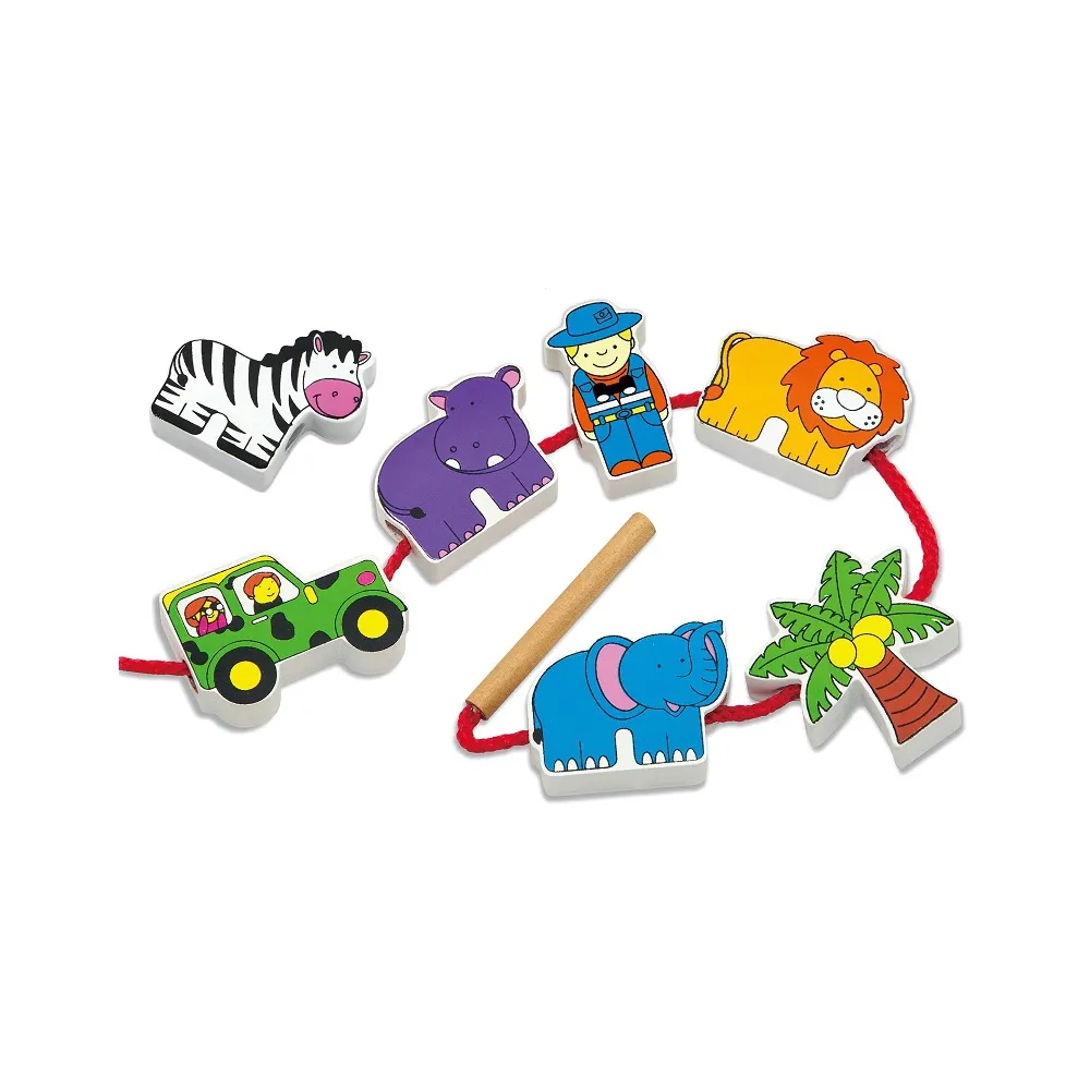 VIGA Drewniana Nawlekanka Przeplatanka Klocki Safari ZOO