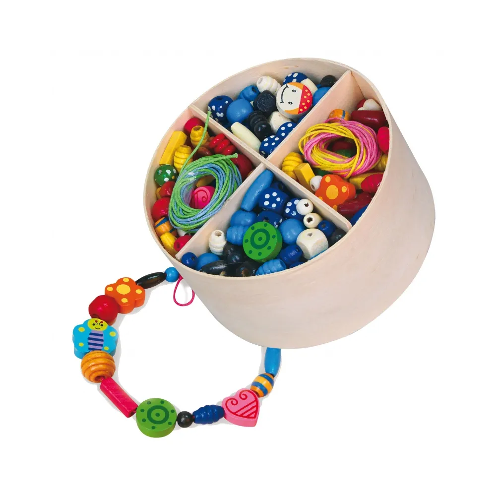 VIGA Zestaw Drewniane Koraliki do nawlekania 608 Elementów Pudełko