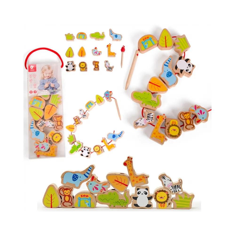 CLASSIC WORLD Drewniane Klocki do Nawlekania ZOO 13 el.