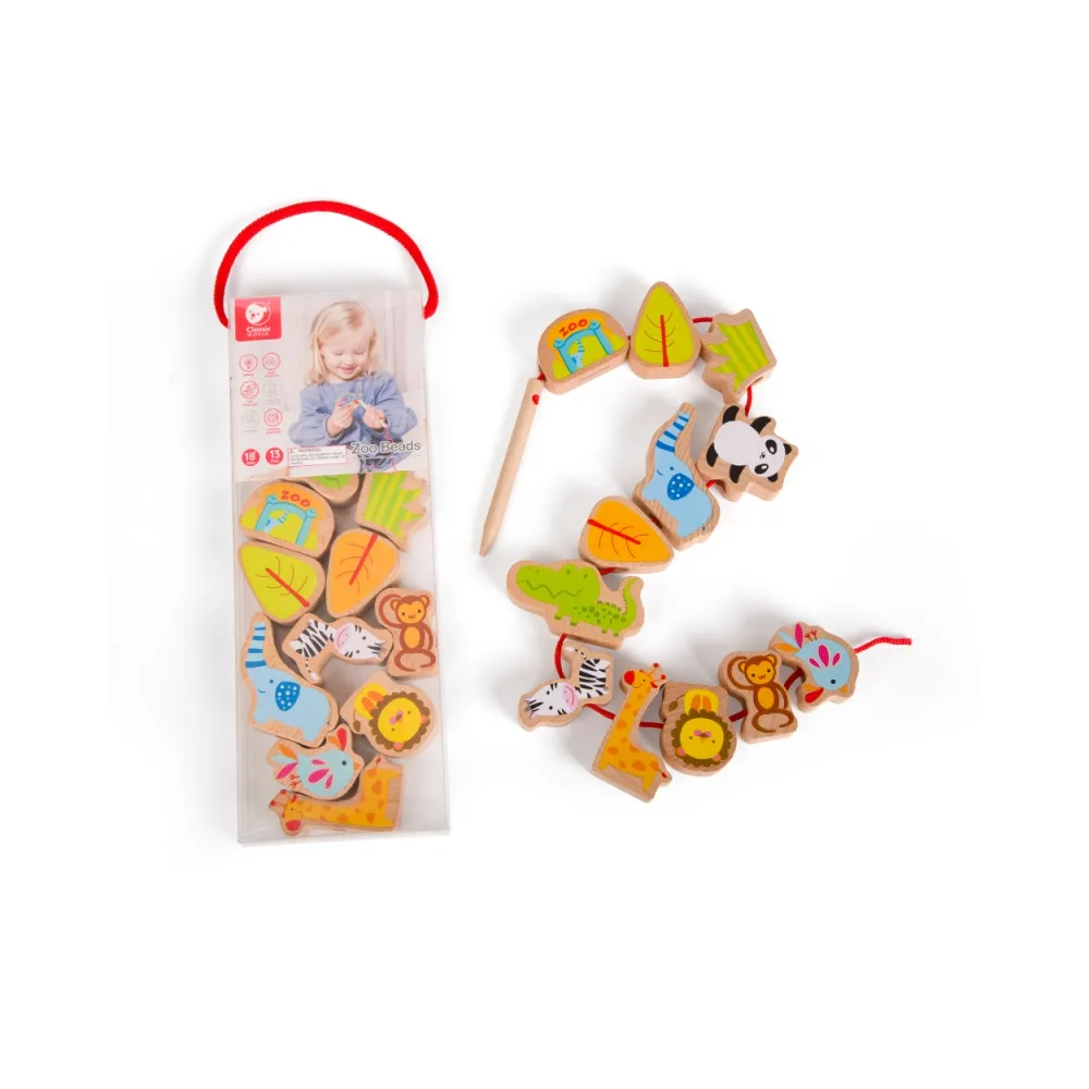 CLASSIC WORLD Drewniane Klocki do Nawlekania ZOO 13 el.